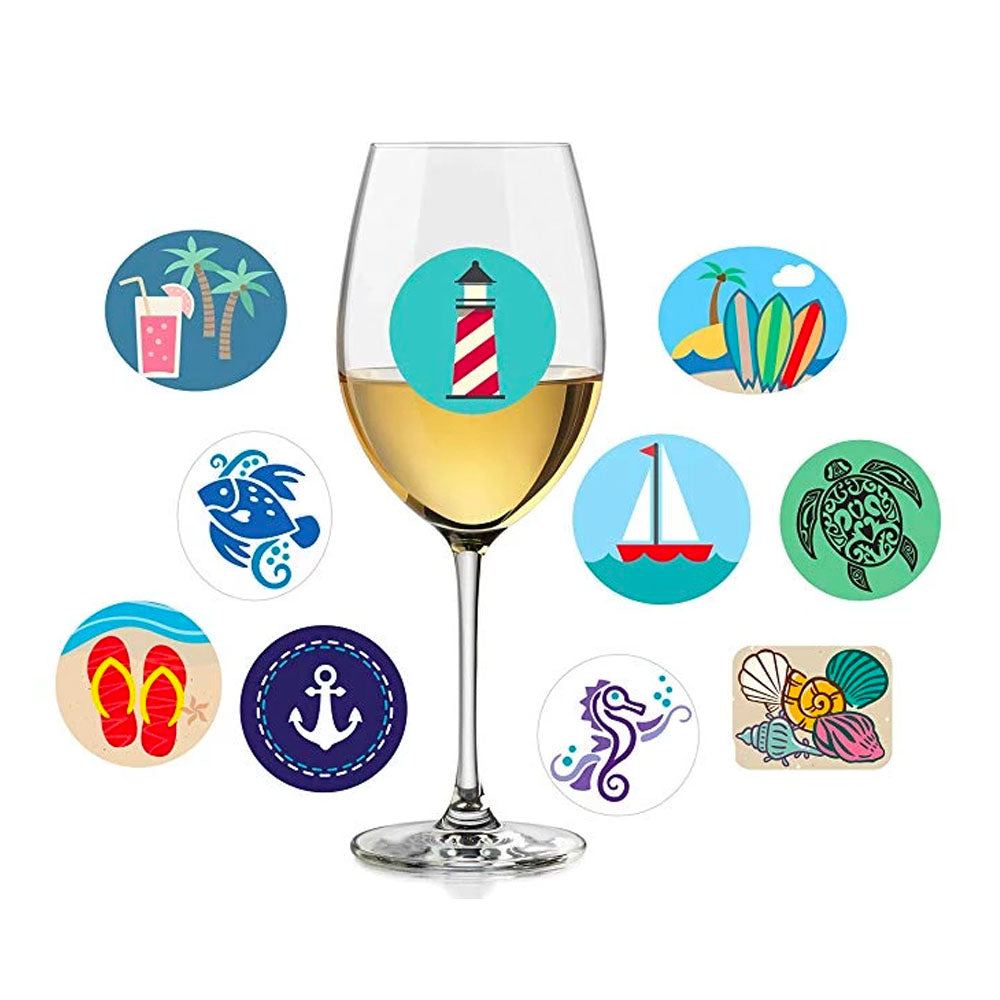 Beach Themed  Wine Charms | Reusable Stickers