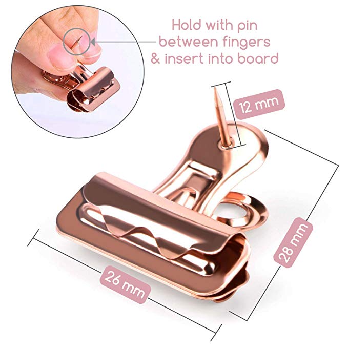 Rose Gold Push Pins with Clips
