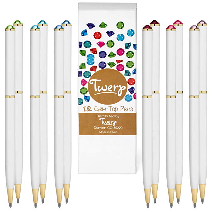 Fancy Pens with Colorful Diamond Gem Top (Set of 12)