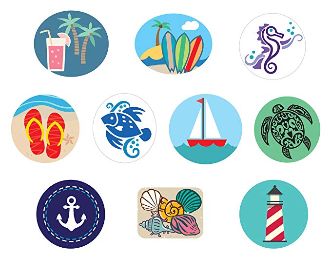 Beach Themed  Wine Charms | Reusable Stickers
